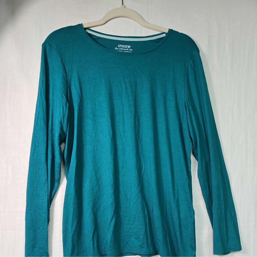 Chico's Women's Ultimate Tee Knit Top 1 (M) Green Long Sleeve Casual Stretch
